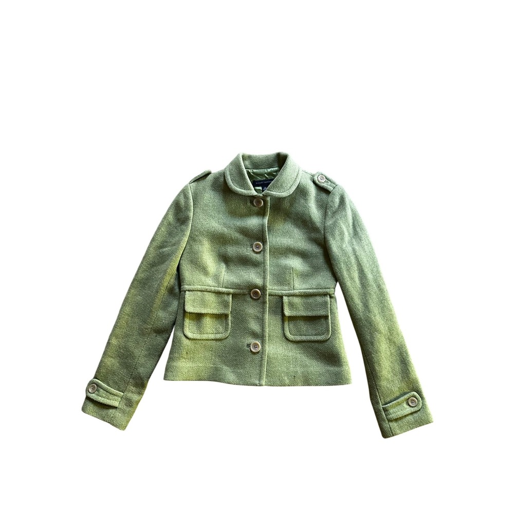 Banana Republic Military Style Jacket‎ Green Tweed Cropped Womens XS